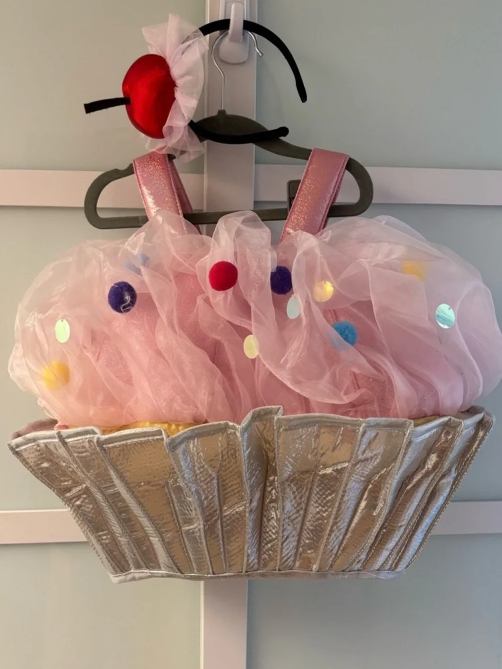 Pottery Barn Kids Pink Pom-Pom Cupcake Costume with Silver Liner - Picture 2 of 3